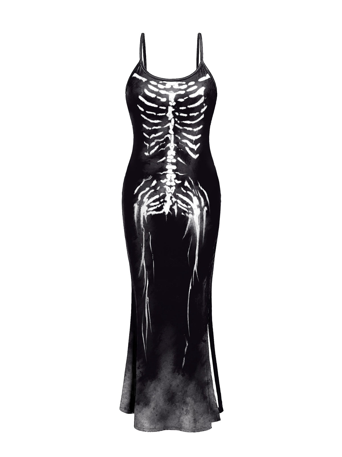Black Skeleton Slit Spaghetti Straps Dress, 1 of 6