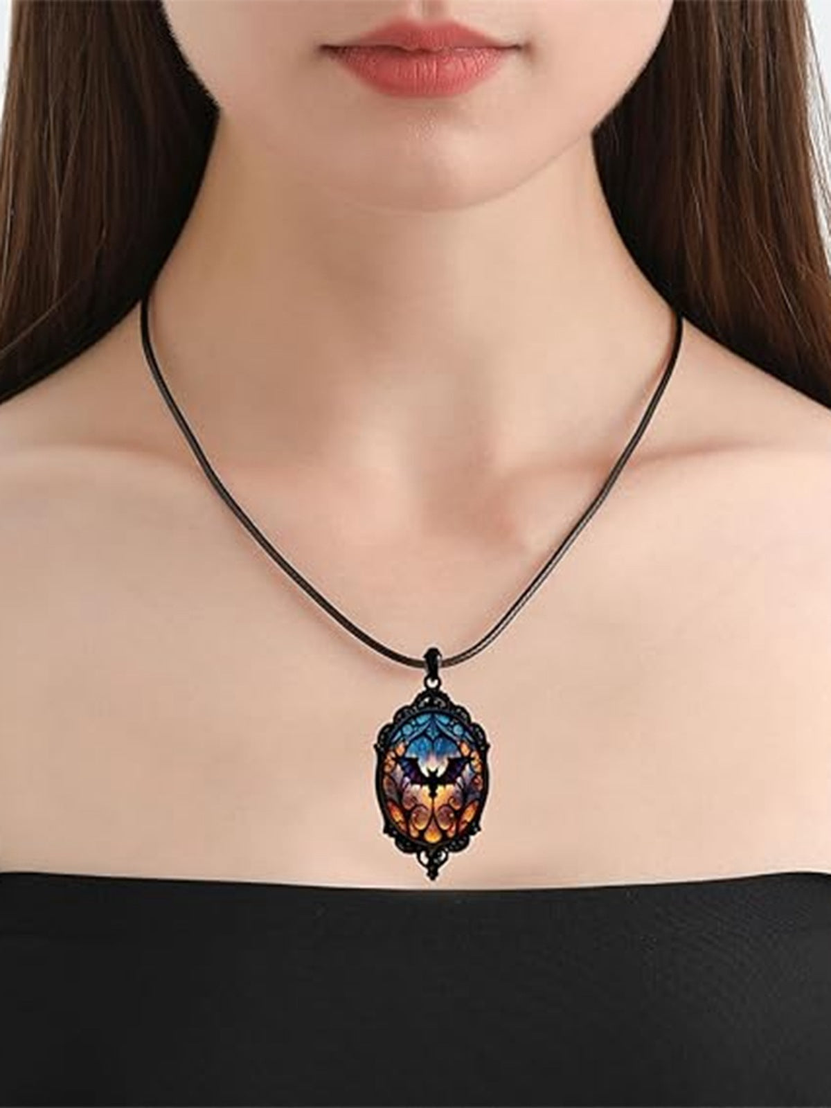 Black Halloween Bat Vintage Pendant Necklace, 2 of 3