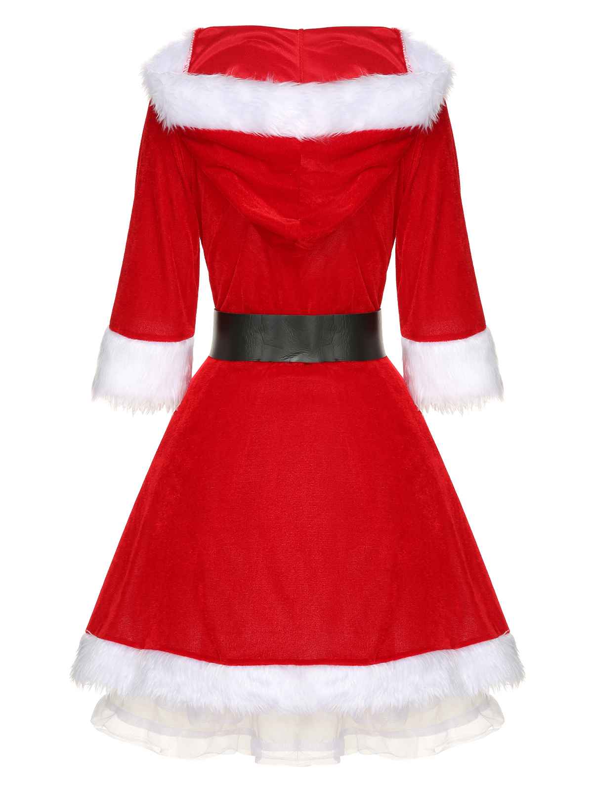 Christmas Hooded Santa Claus Raw Hem Belt Dress Red / M, 4 of 7