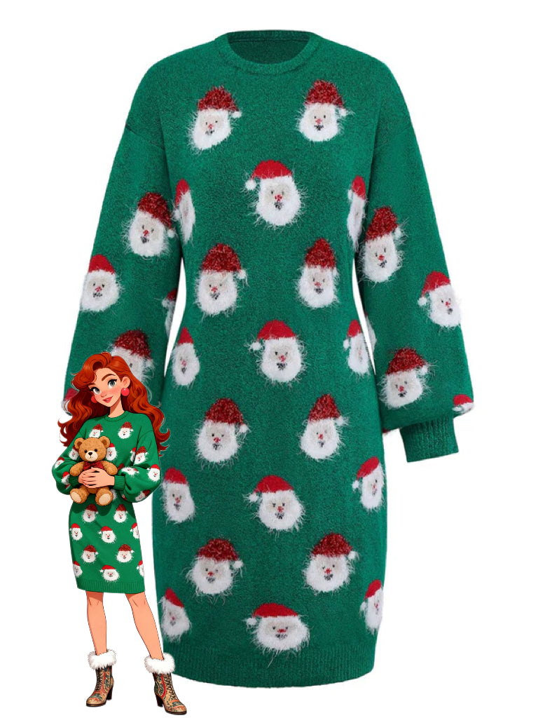 Green Vintage Christmas Santa Claus Sweater Dress , 2 of 6
