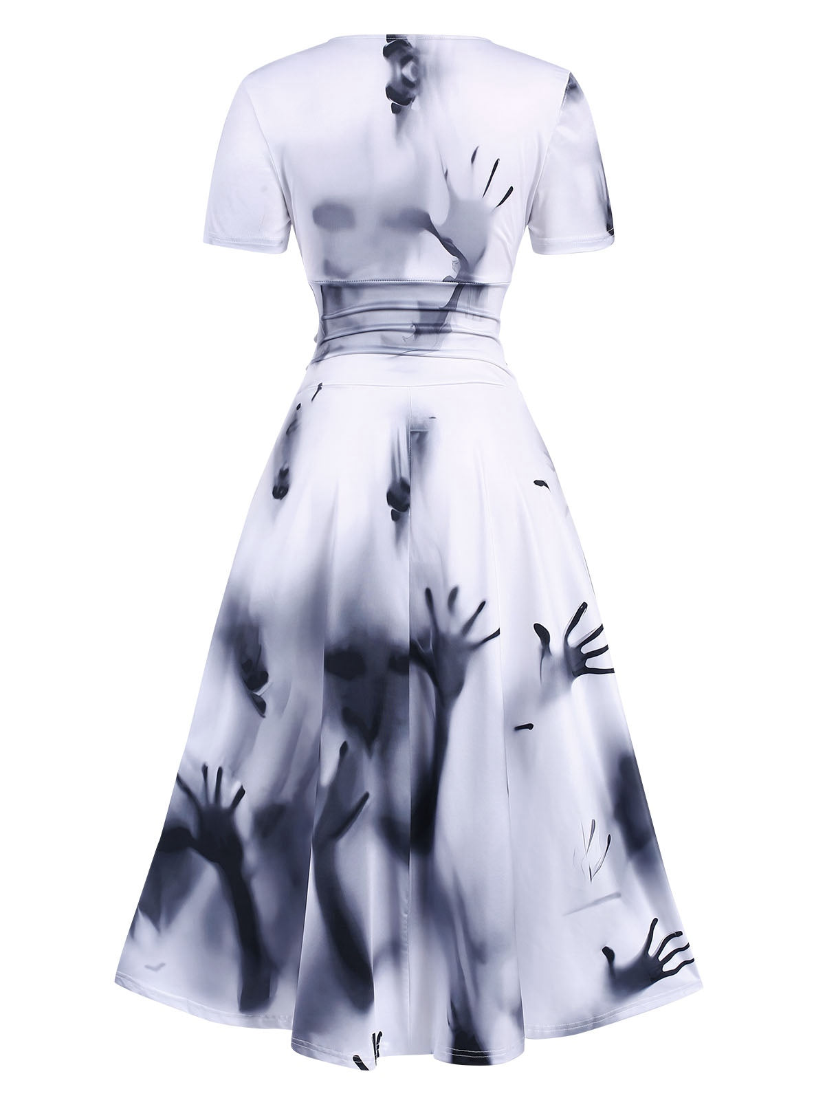 Black V-Neck Halloween Handprints Dress, 4 of 5