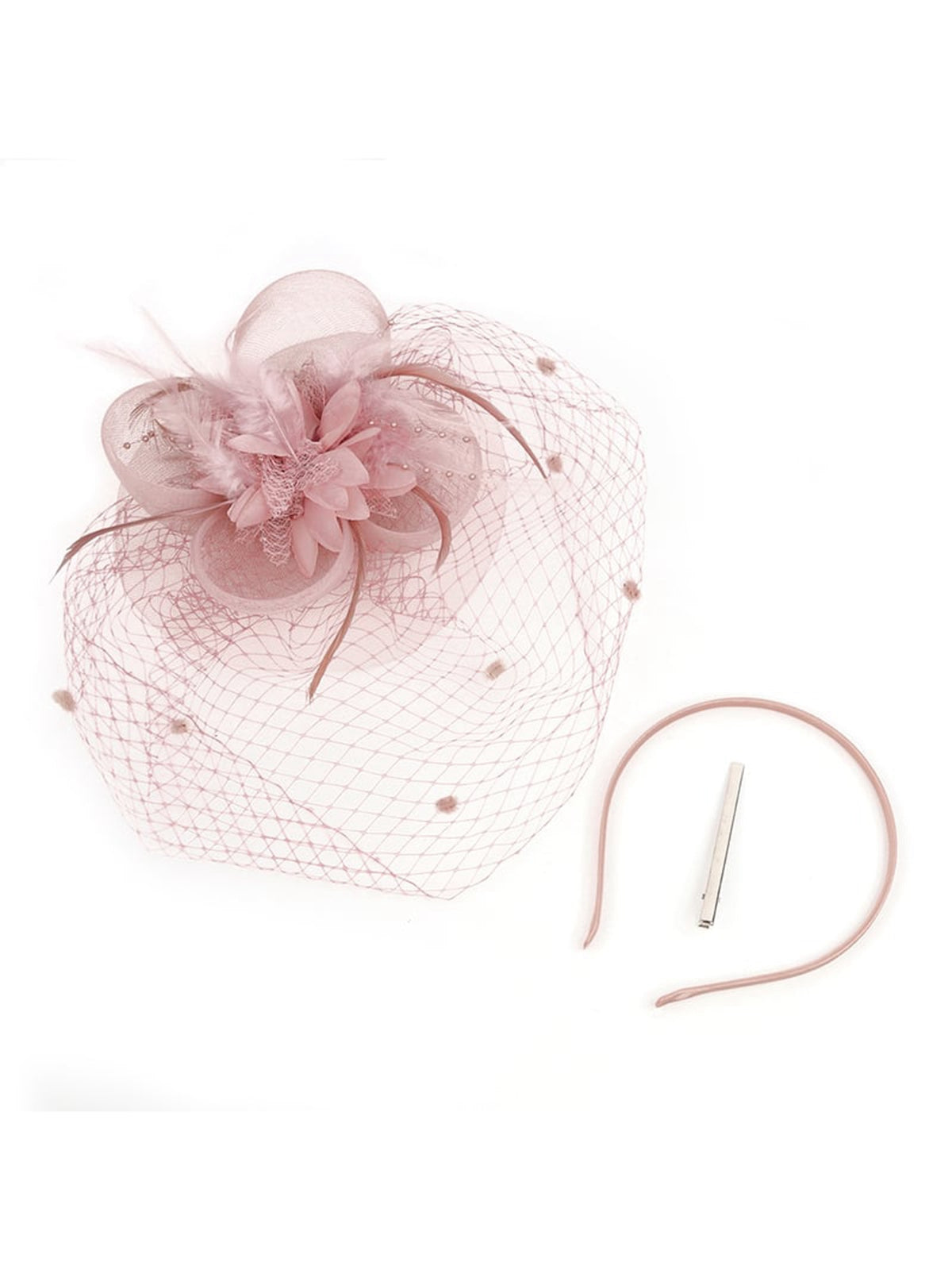 Floral Feather Fascinator Hat With Veil , 5 of 6