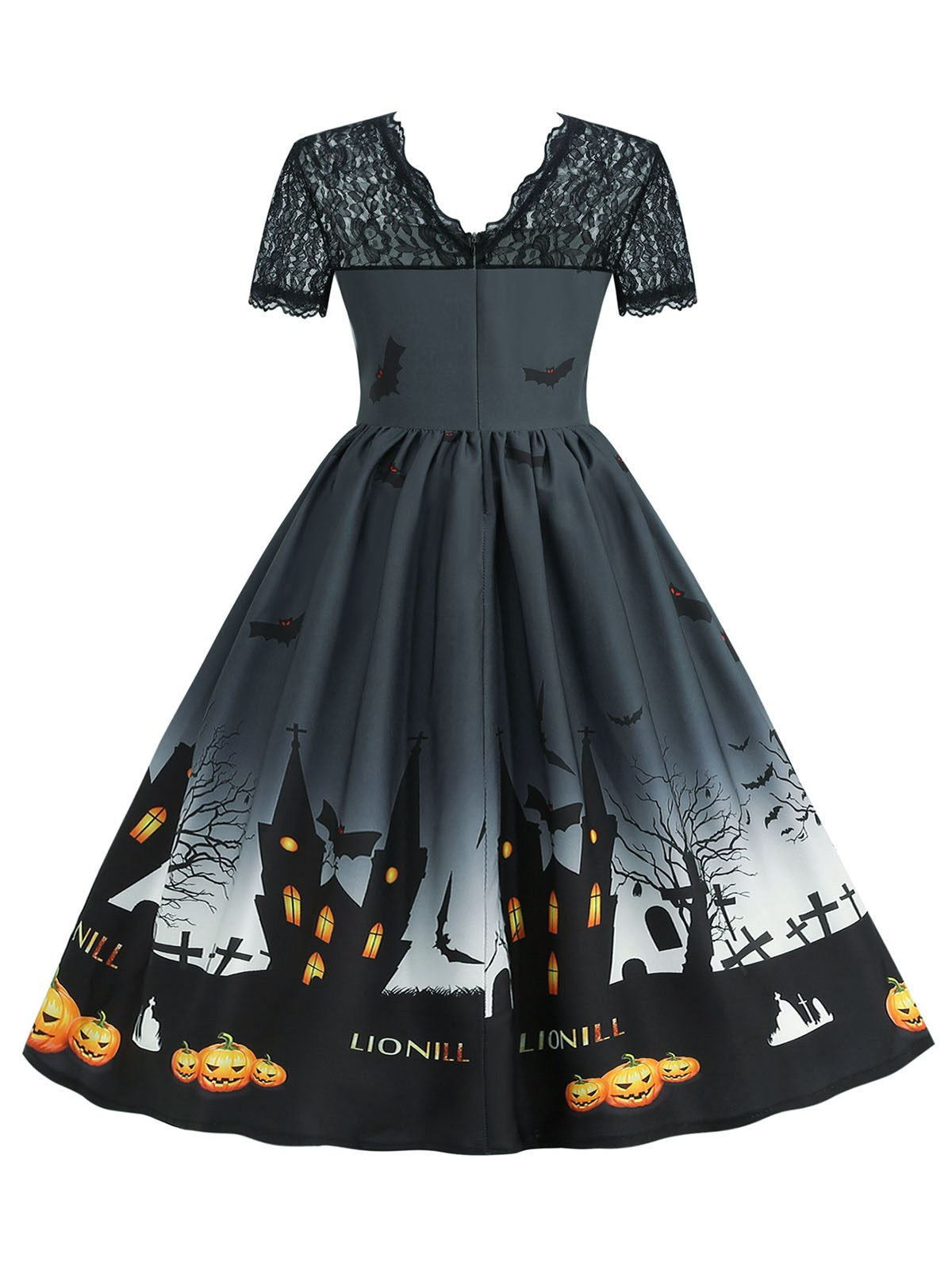 Halloween Lace Patchwork Short Sleeves Dress, 3 of 9