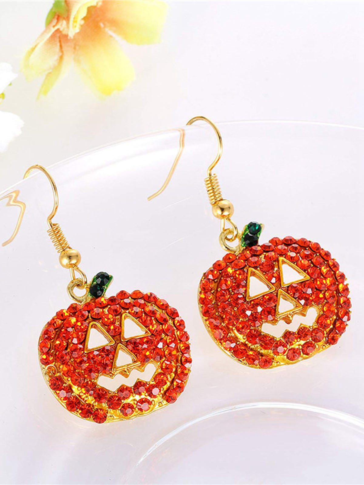 Halloween Rhinestones Grimace Pumpkin Earrings, 1 of 8