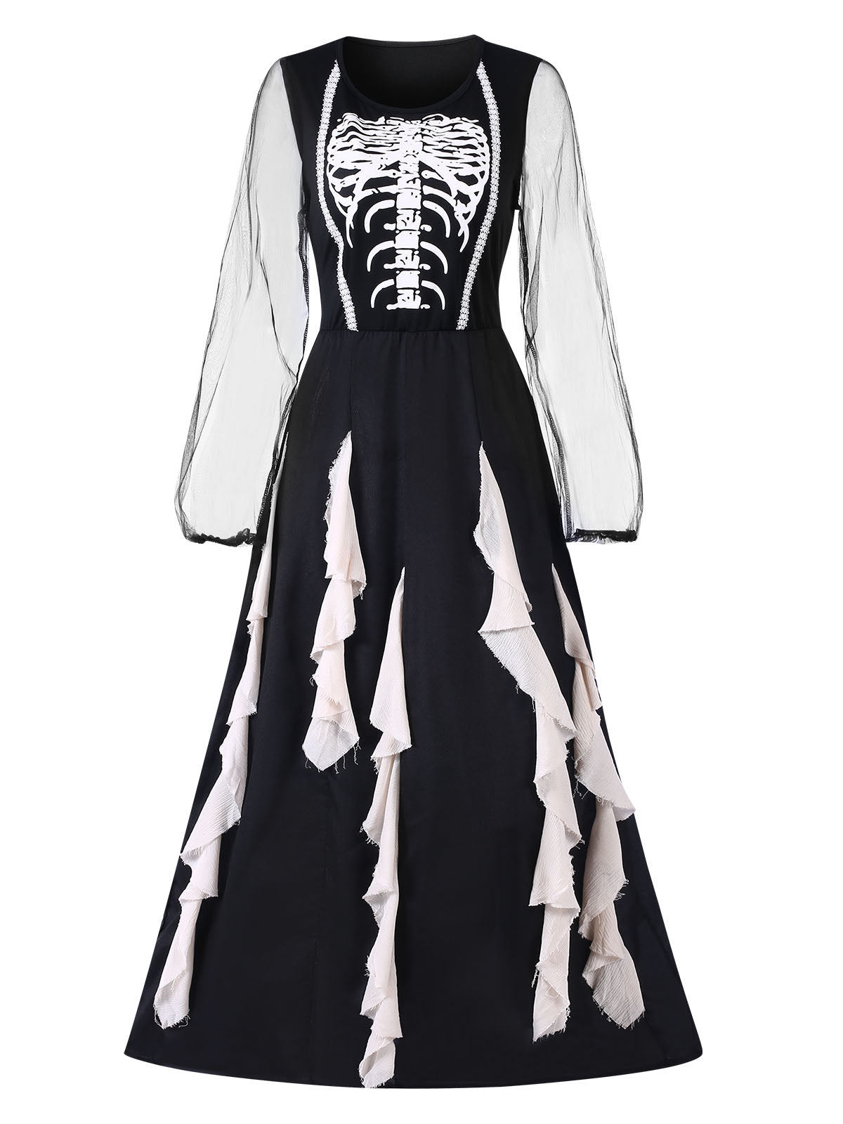 Black Halloween Skeleton Ruffles Dress With Veil , 2 of 11