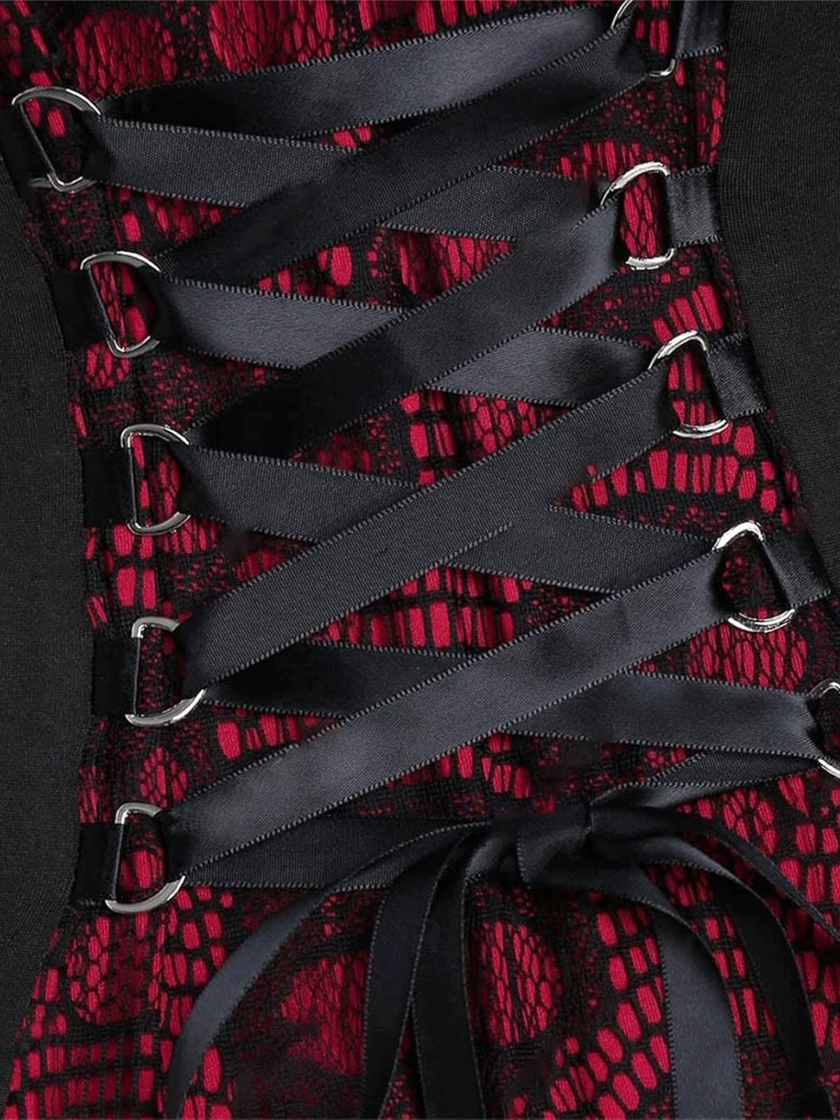 Wine Red&Black Skull Lace Button Dress, 3 of 4