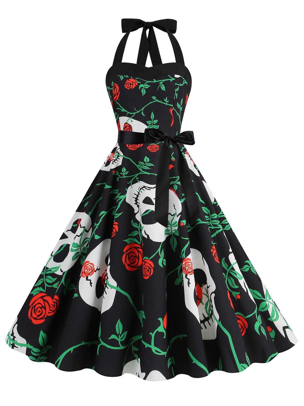 Halloween Skull Halter Lace-Up Dress, 6 of 12
