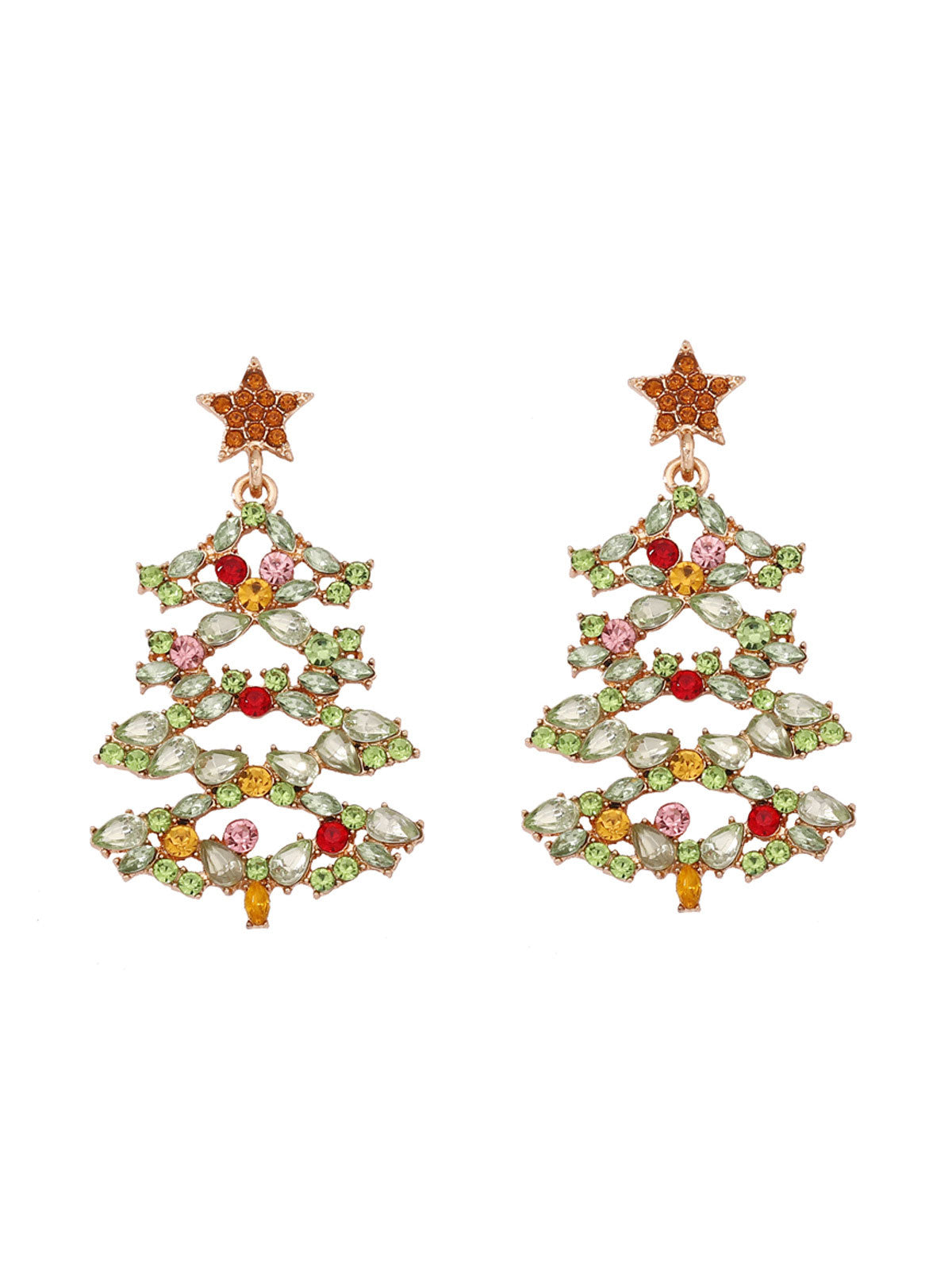 Christmas Tree Alloy Inlaid Diamond Earrings Multicolor, 1 of 4
