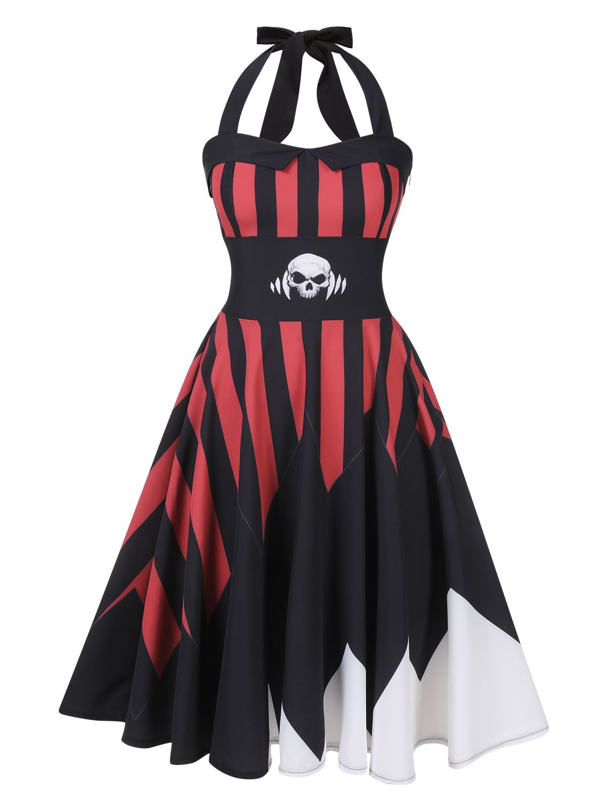 Black&Red 1950s Halloween Halter Skull Dress Black / S, 1 of 4