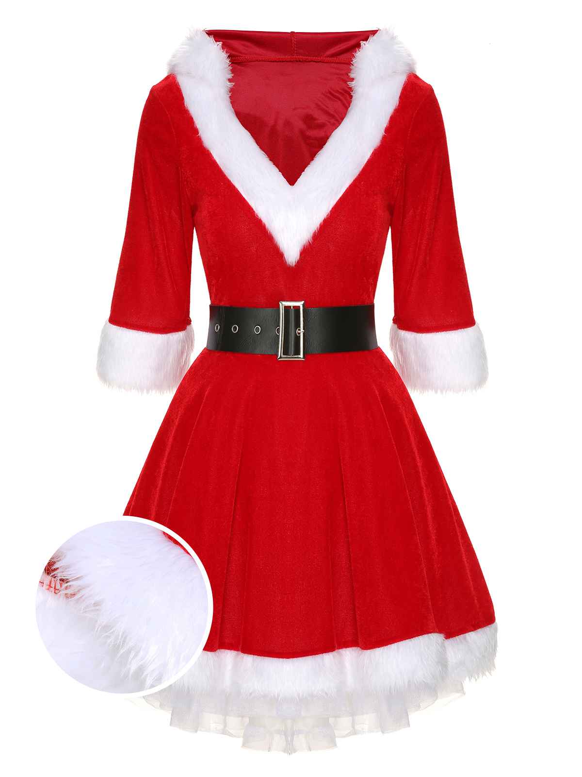 Christmas Hooded Santa Claus Raw Hem Belt Dress Red / M, 2 of 7