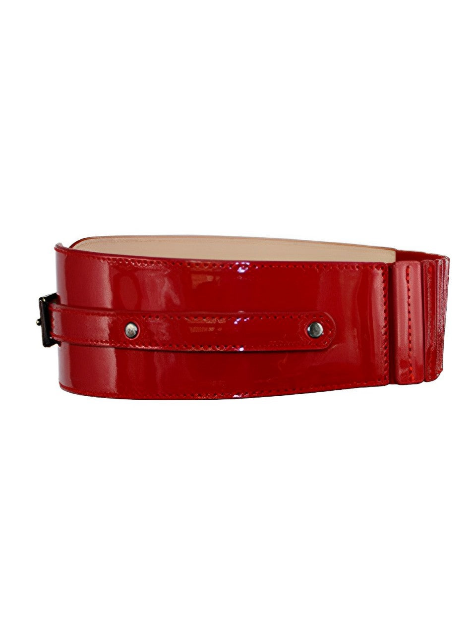 Patent Leather Buckle Vintage Wide Belt Red, 4 of 5