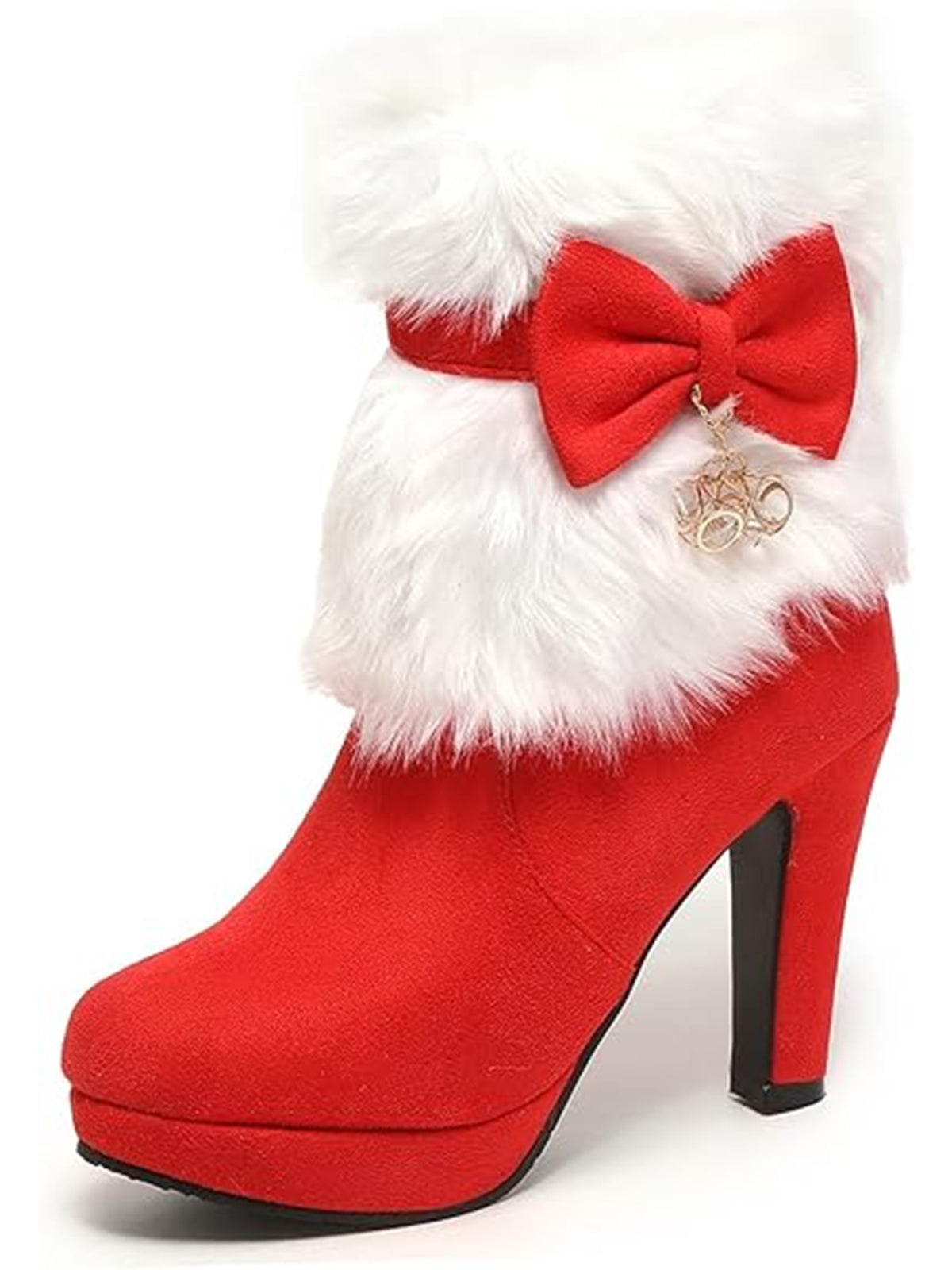 Christmas Flannelette Fur Beading Chunky Heel Boots , 1 of 2
