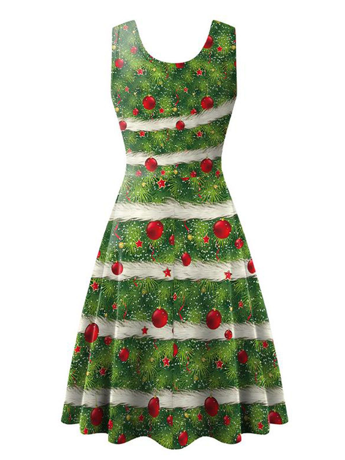 1950s Christmas Print Knitted Sleeveless Dress Bright Green / S, 6 of 6