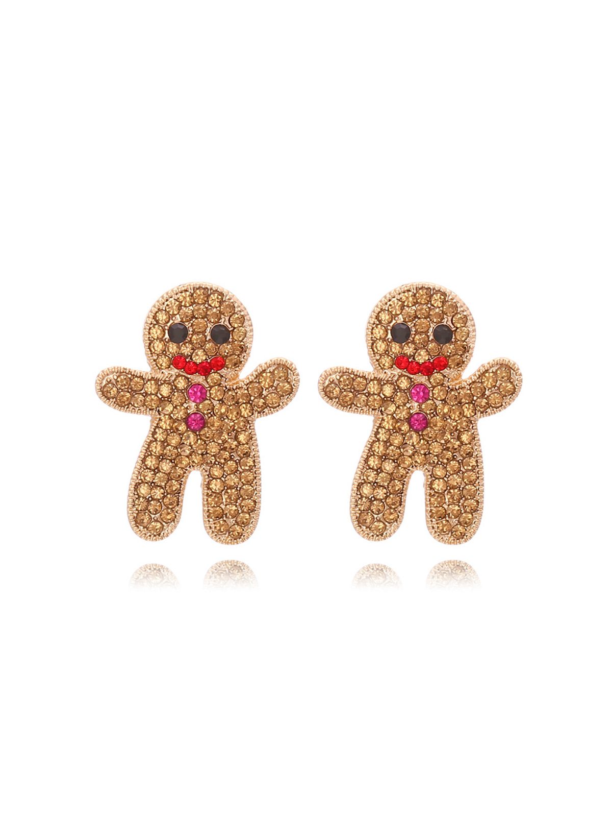 Khaki Christmas Gingerbread Man Rhinestone Earrings, 1 of 2
