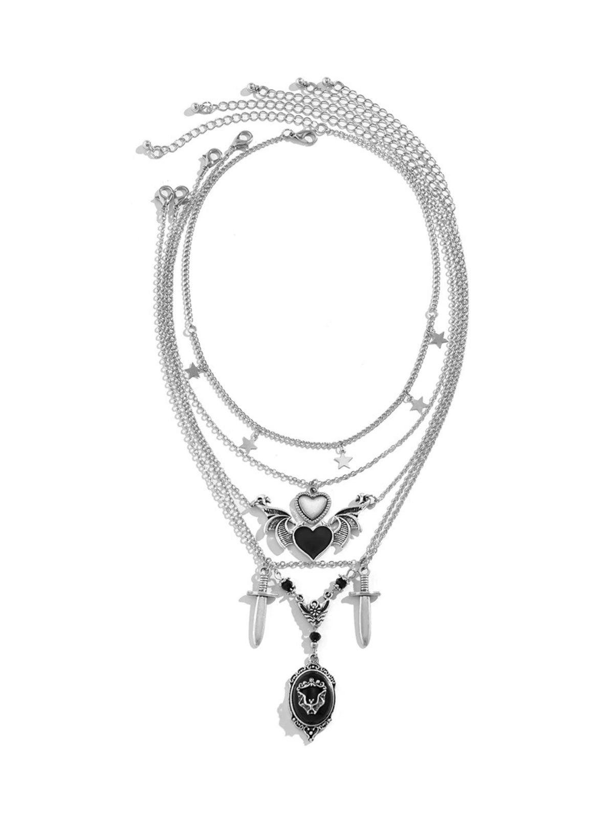 Black Gothic Heart Wings Star Dagger Pendant Necklace Set , 1 of 9