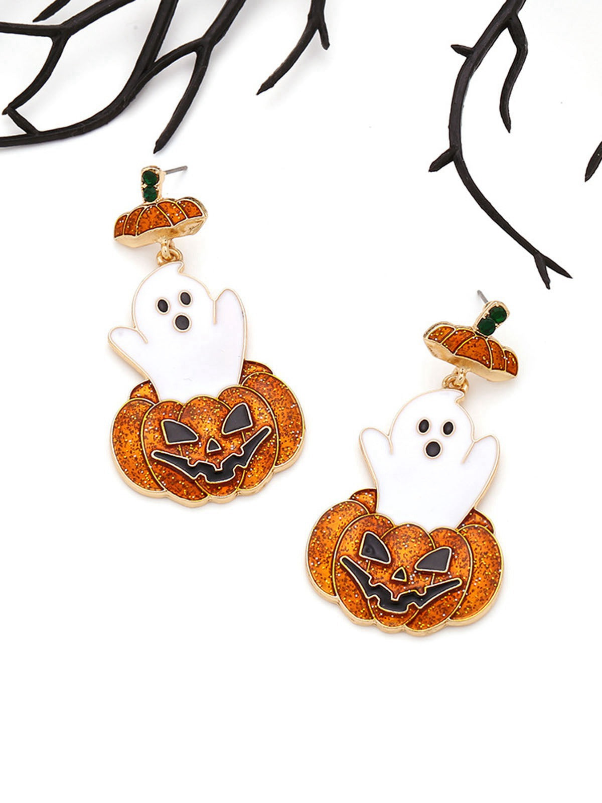 Orange Halloween Ghost & Pumpkin Earrings Orange, 2 of 2