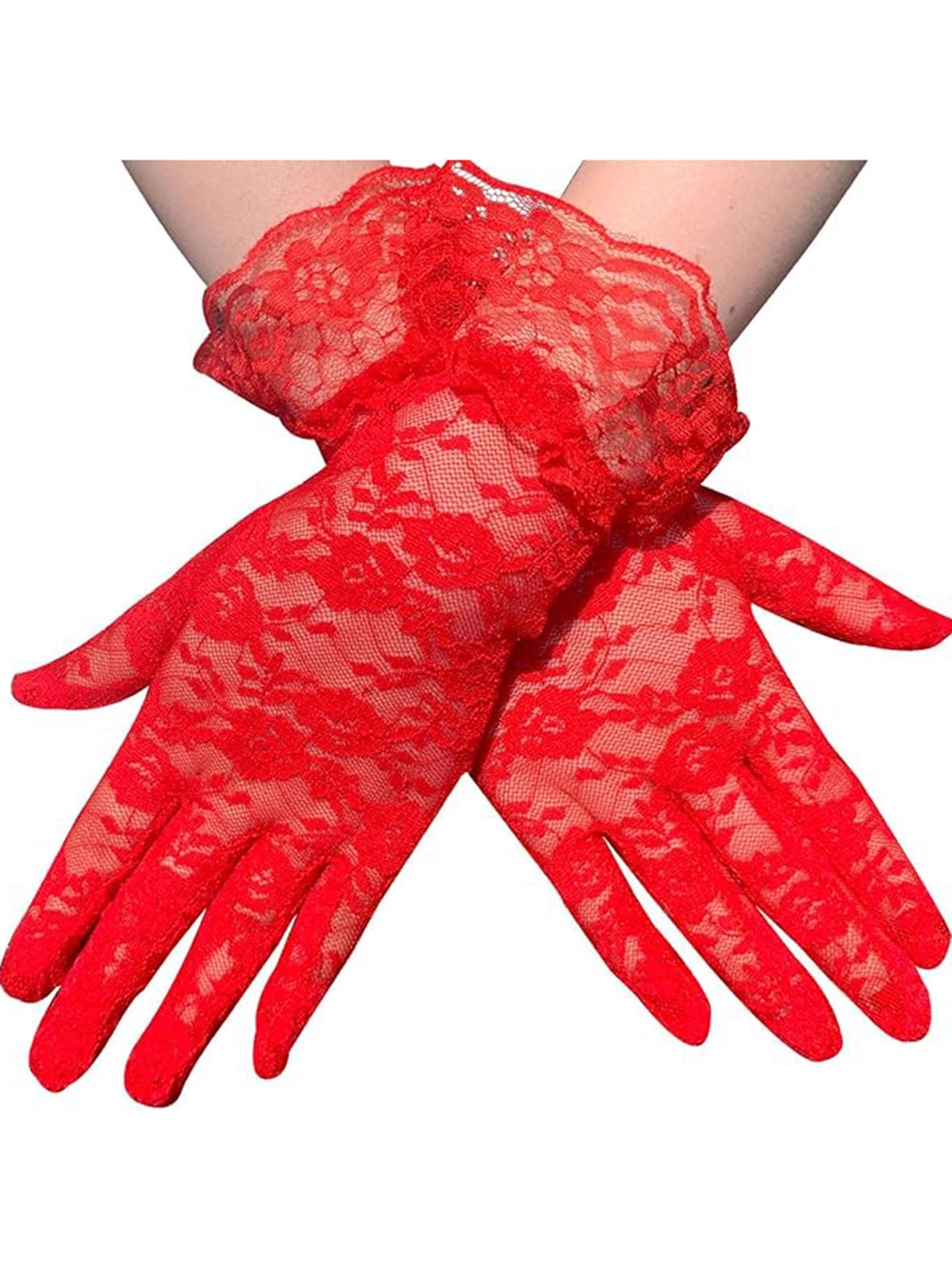 Retro Lace Floral Solid Gloves Red, 1 of 2