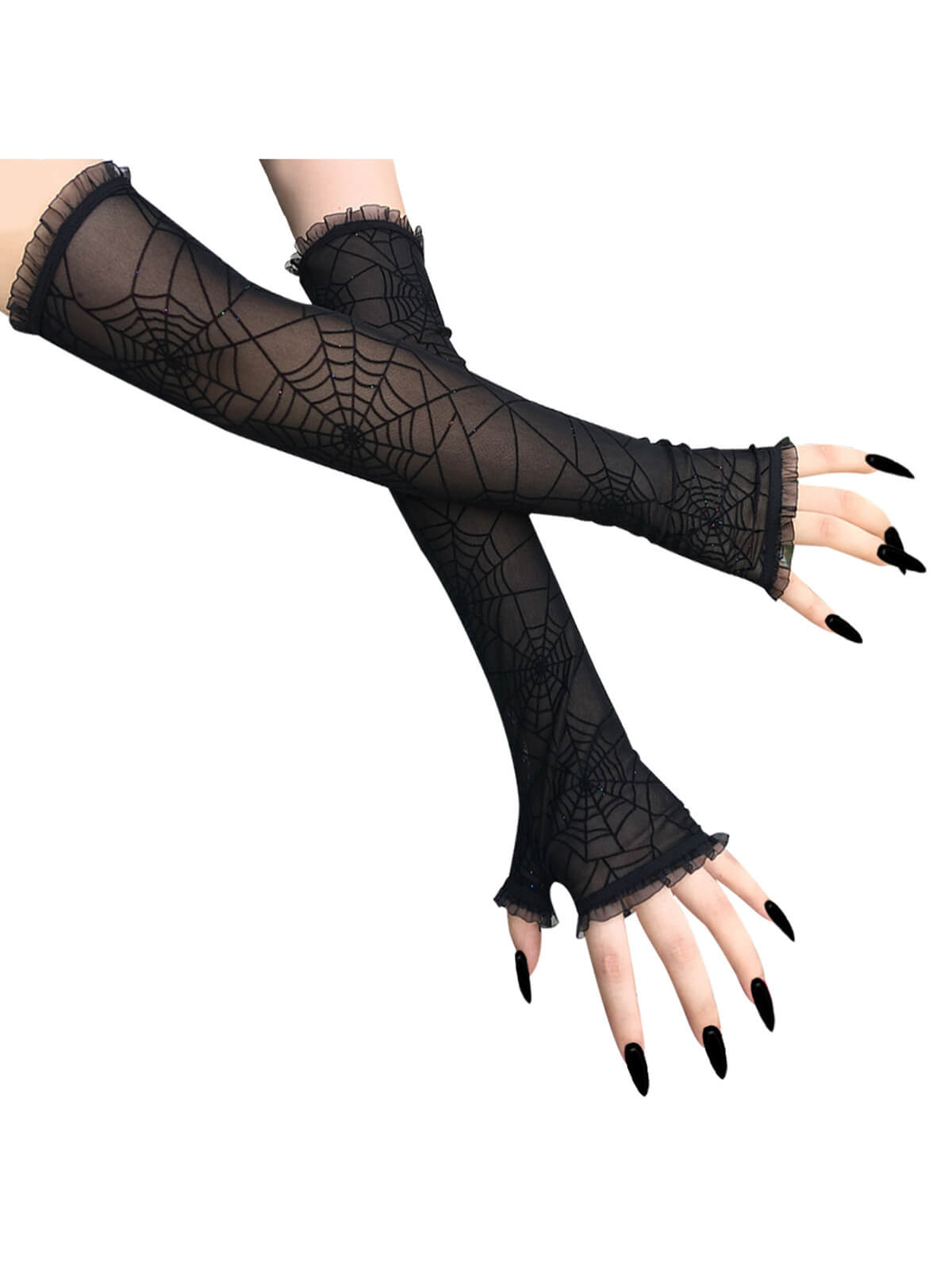Retro Spider Web Fingerless Gloves Black, 3 of 3