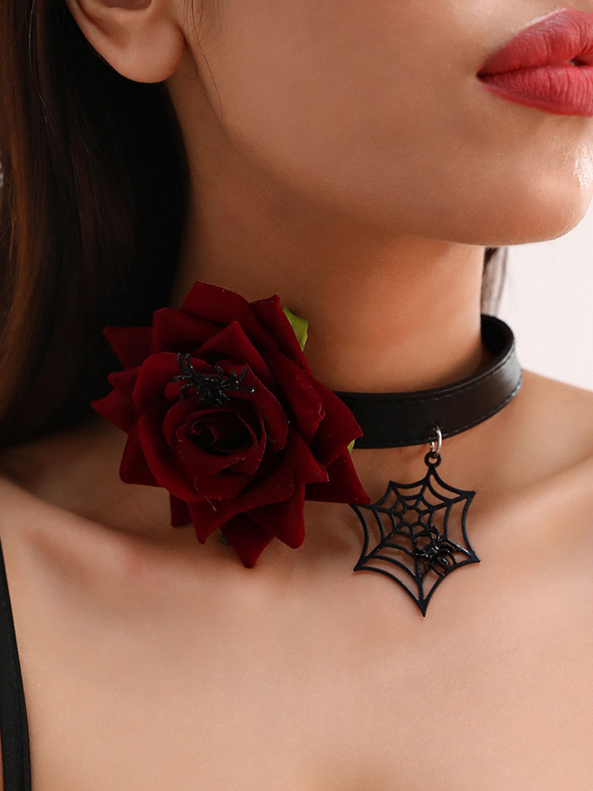 Gothic Spider Web & Rose Choker Collar Necklace, 5 of 5