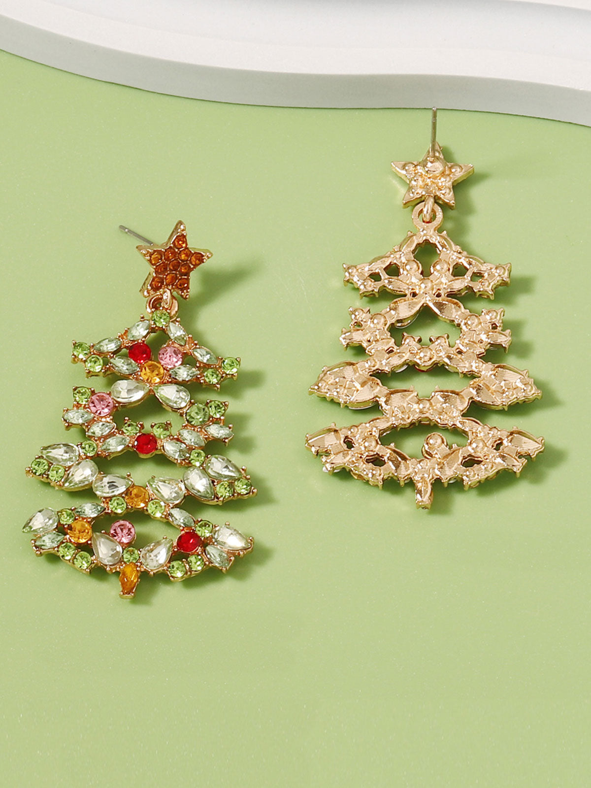 Christmas Tree Alloy Inlaid Diamond Earrings Multicolor, 2 of 4