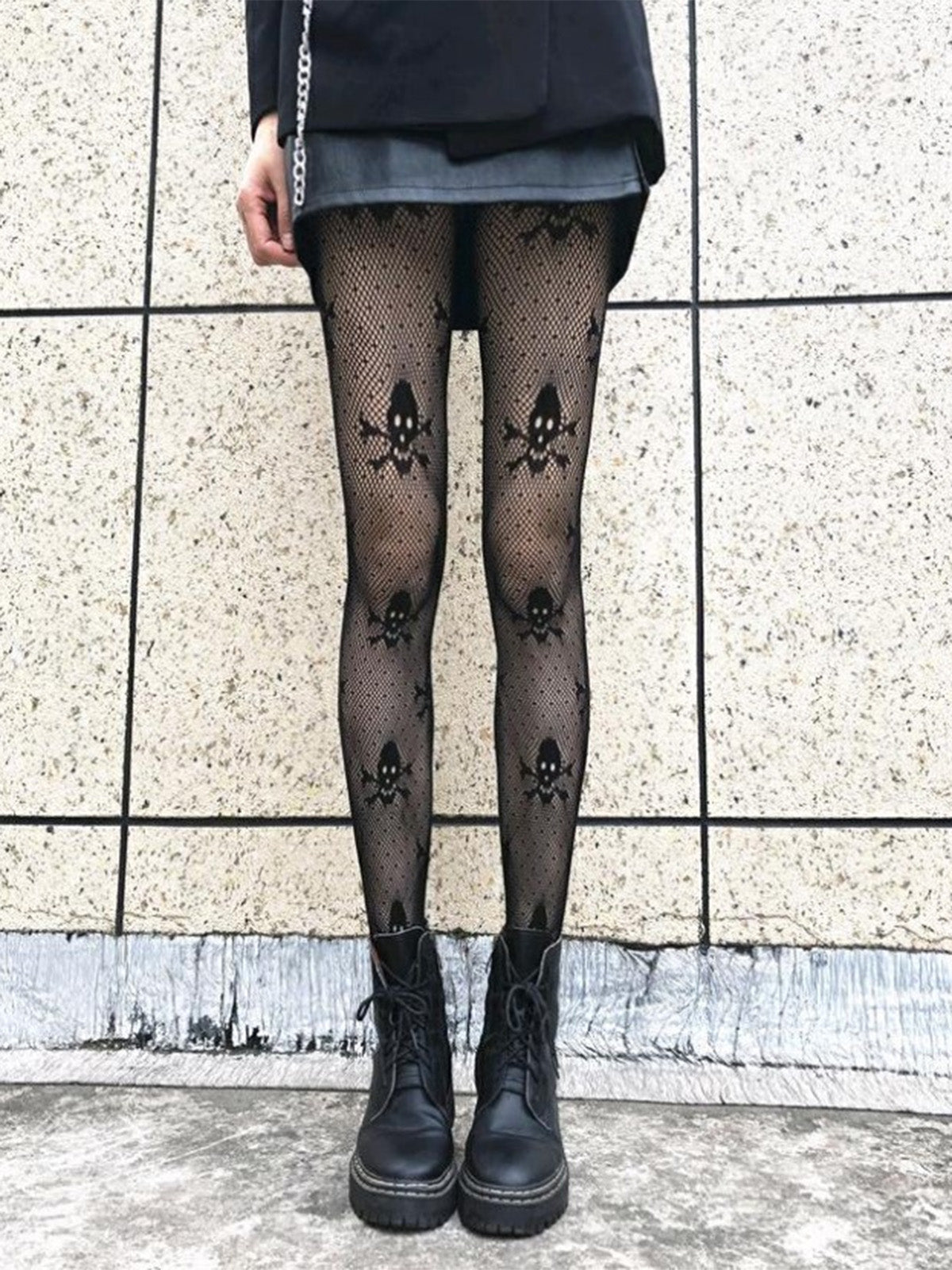 Black Gothic Skull Fishnet Tights , 3 of 4