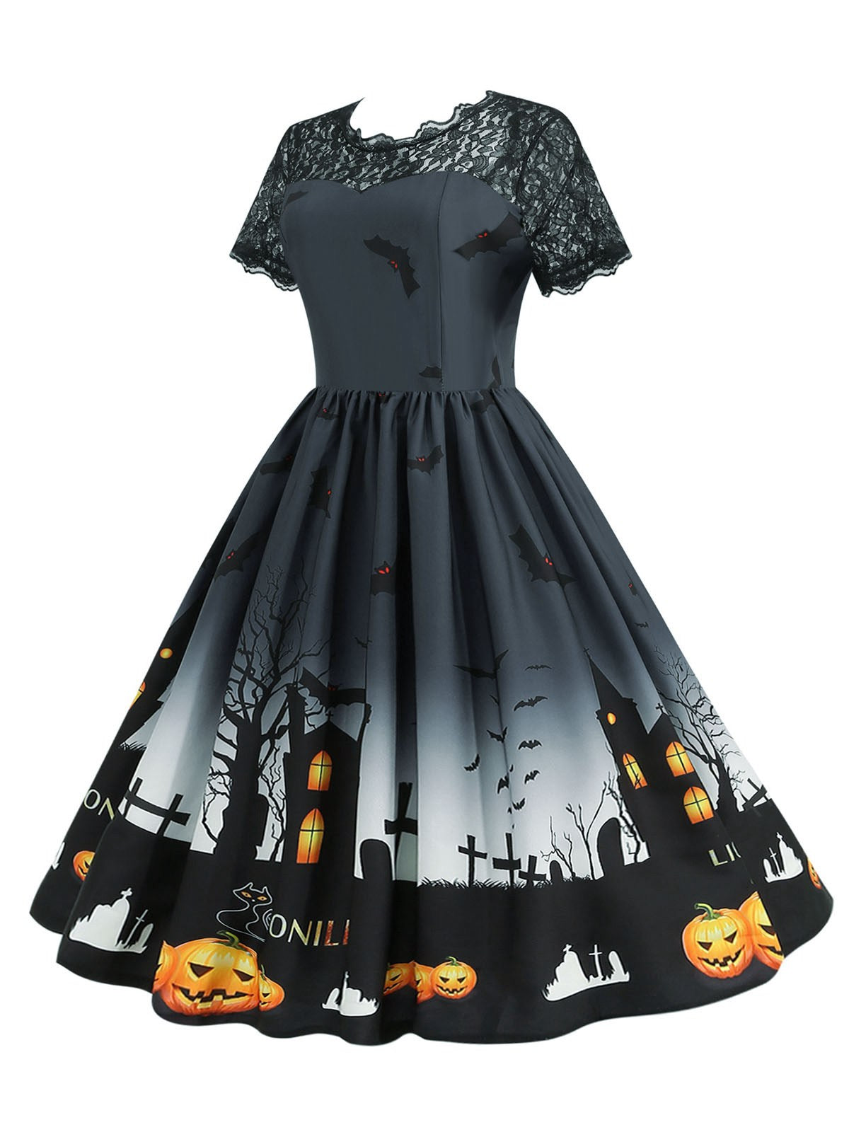 Halloween Lace Patchwork Short Sleeves Dress, 2 of 9
