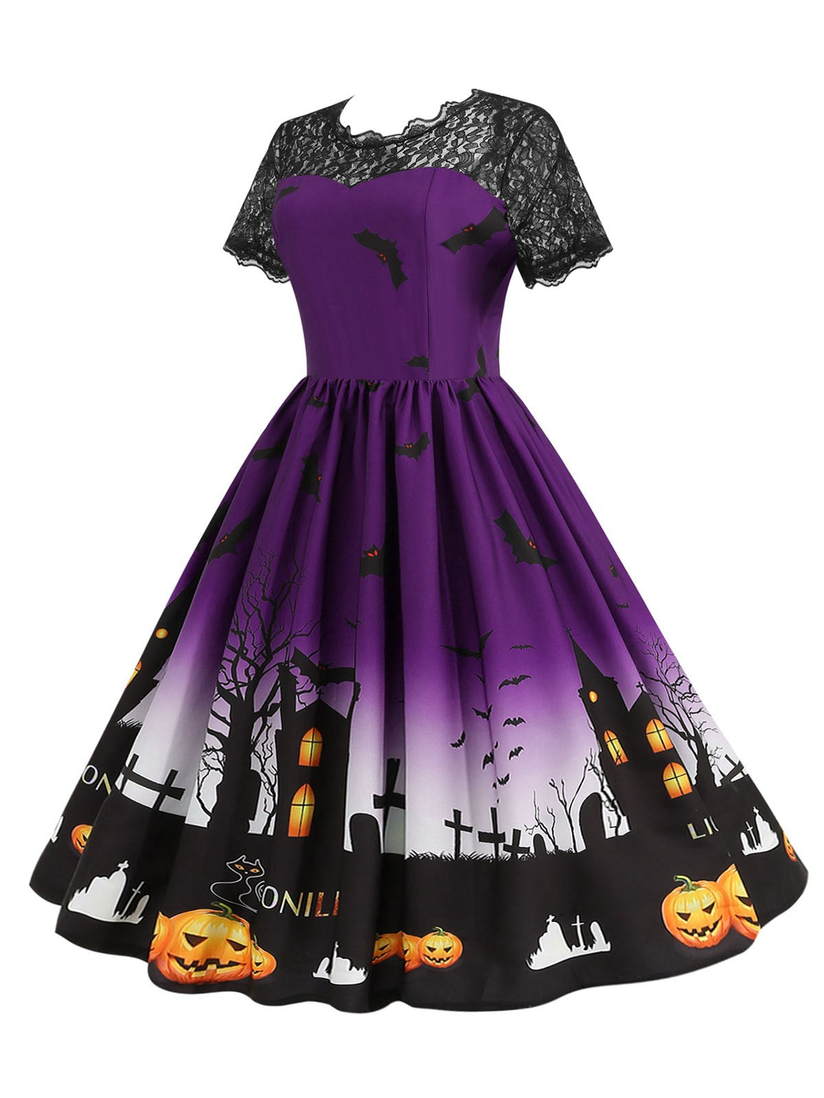 Halloween Lace Patchwork Short Sleeves Dress, 8 of 9