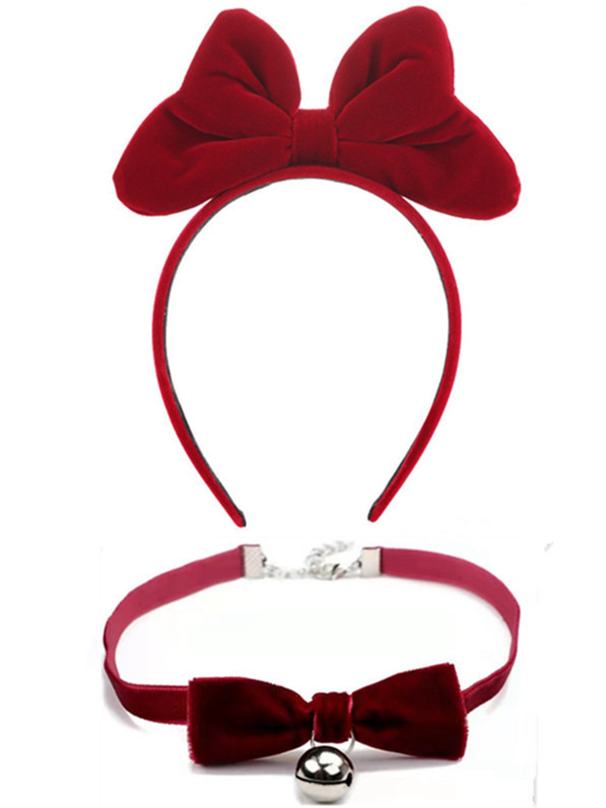 Christmas Velvet Bowknot Hairband With Choker Necklace, 1 of 4