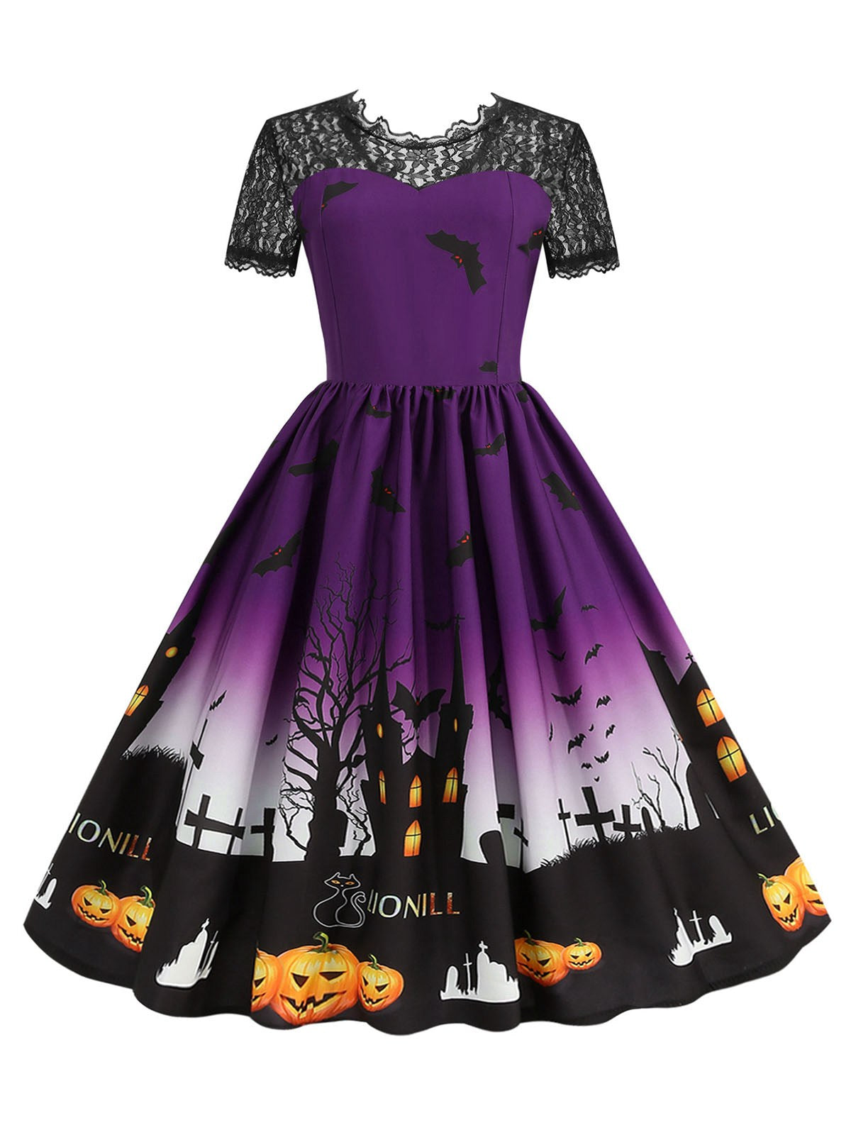 Halloween Lace Patchwork Short Sleeves Dress, 7 of 9