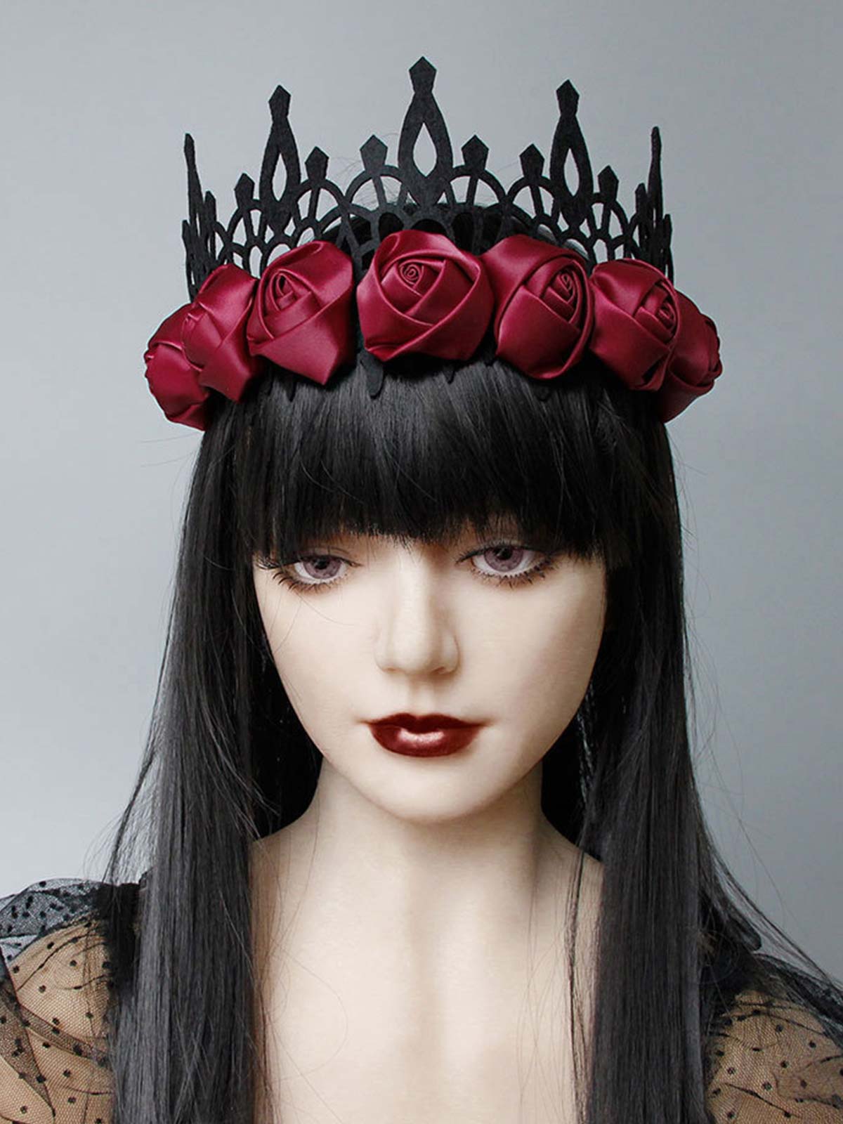 Black & Red Halloween Roses Crown Headband, 1 of 2