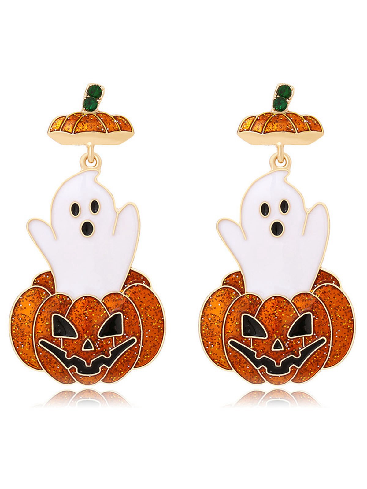 Orange Halloween Ghost & Pumpkin Earrings Orange, 1 of 2