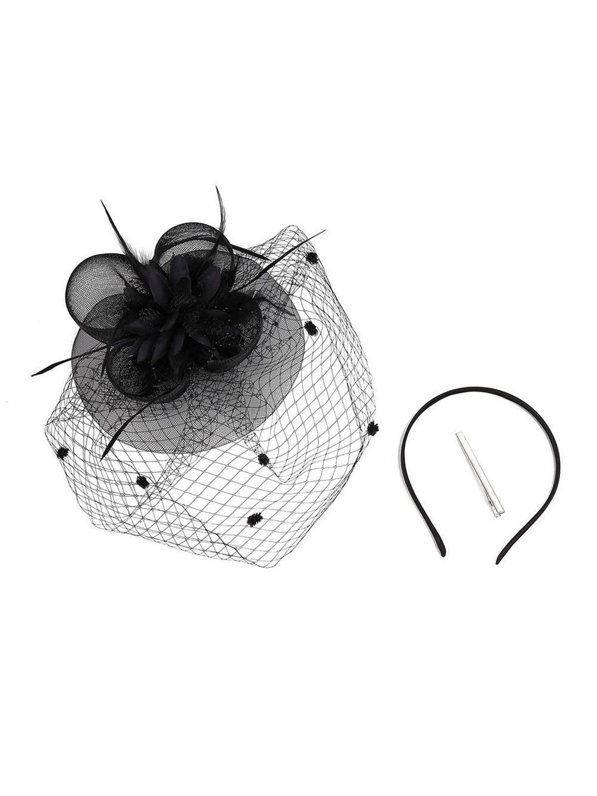 Floral Feather Fascinator Hat With Veil , 6 of 6