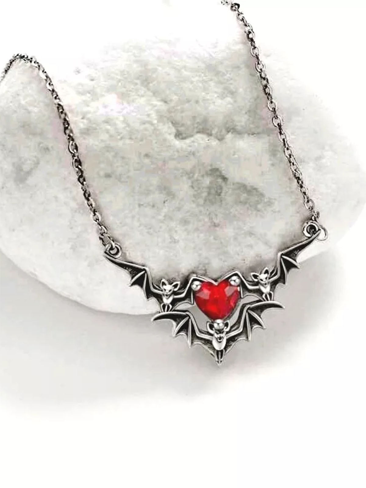 Black Halloween Bat Rhinestone Necklace , 2 of 3