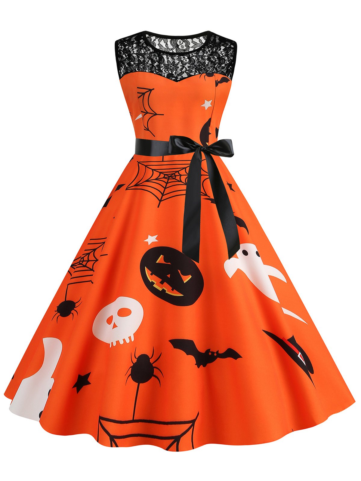 Halloween Lace Patchwork Sleeveless Dress , 9 of 16