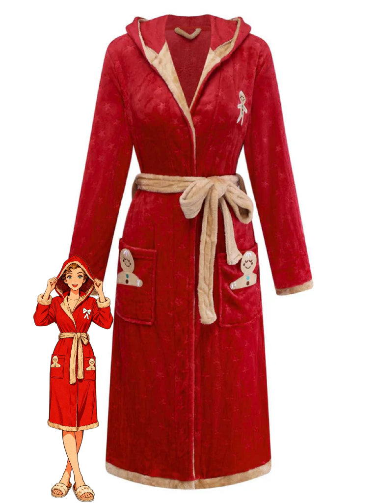 Christmas Gingerbread Hooded Flannel Robe, 2 of 7
