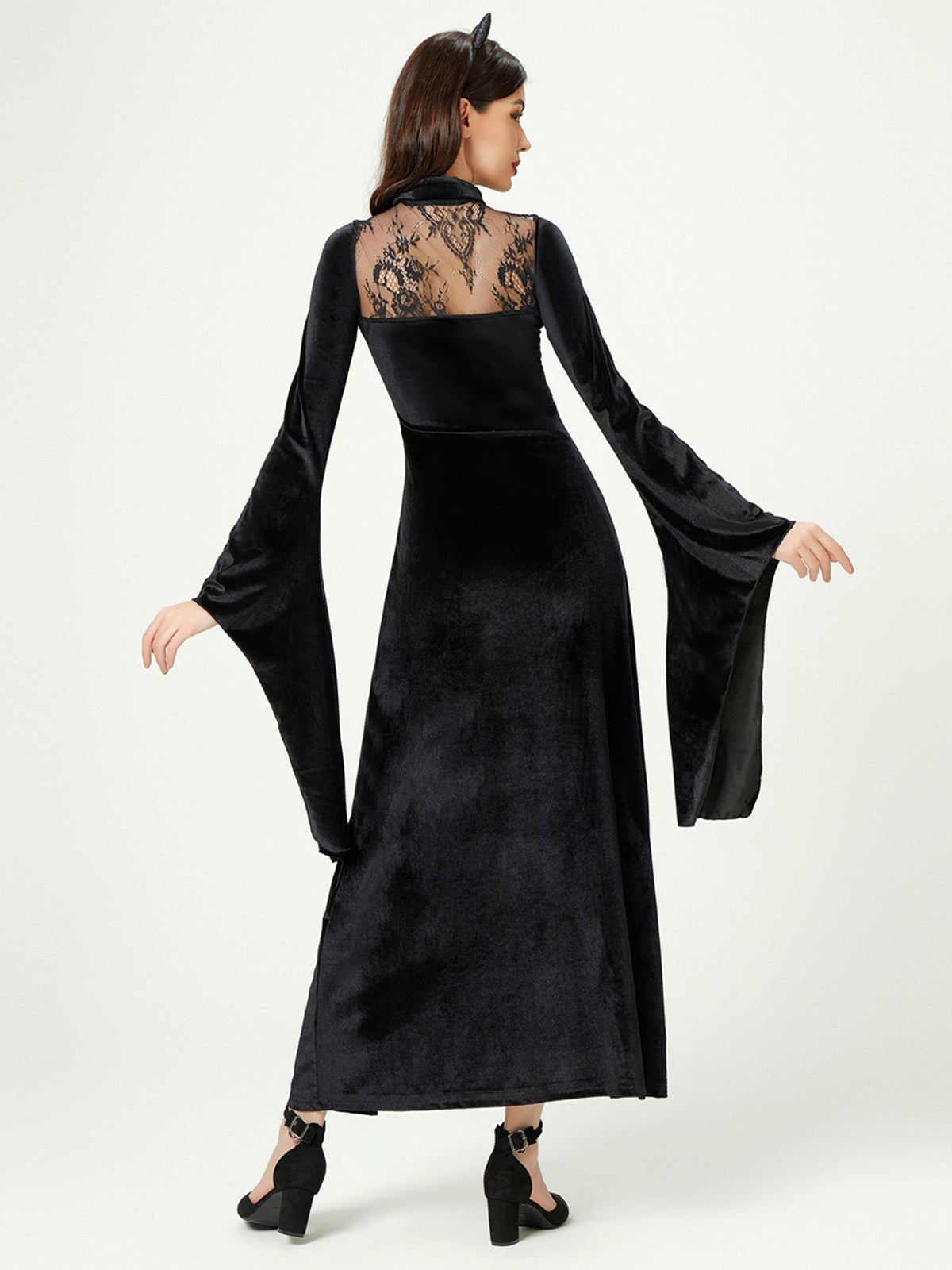 Black Batwing Sleeves Slit Velvet Dress, 2 of 2