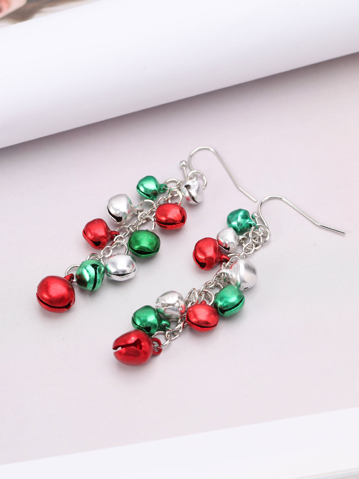 Christmas Contrast Red Green Bells Earrings, 2 of 2