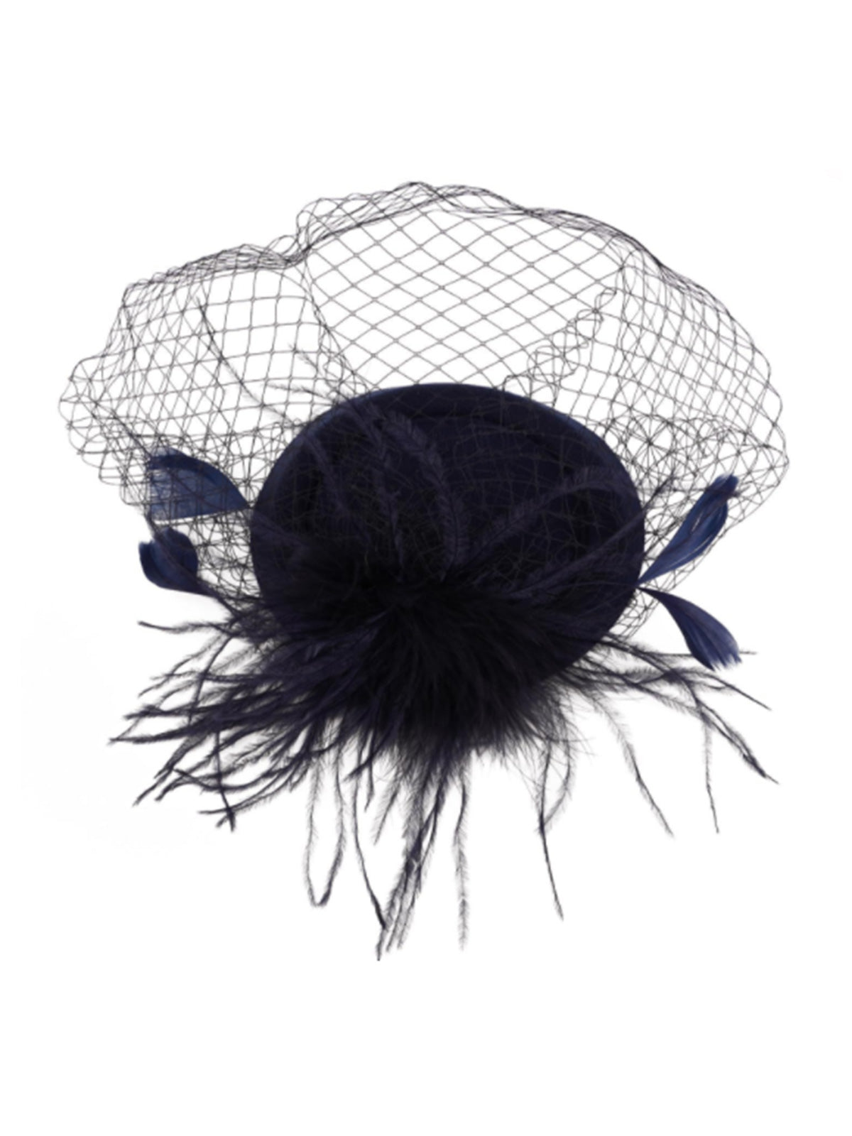 Black Faux Feather Fascinator Hat With Veil, 1 of 2