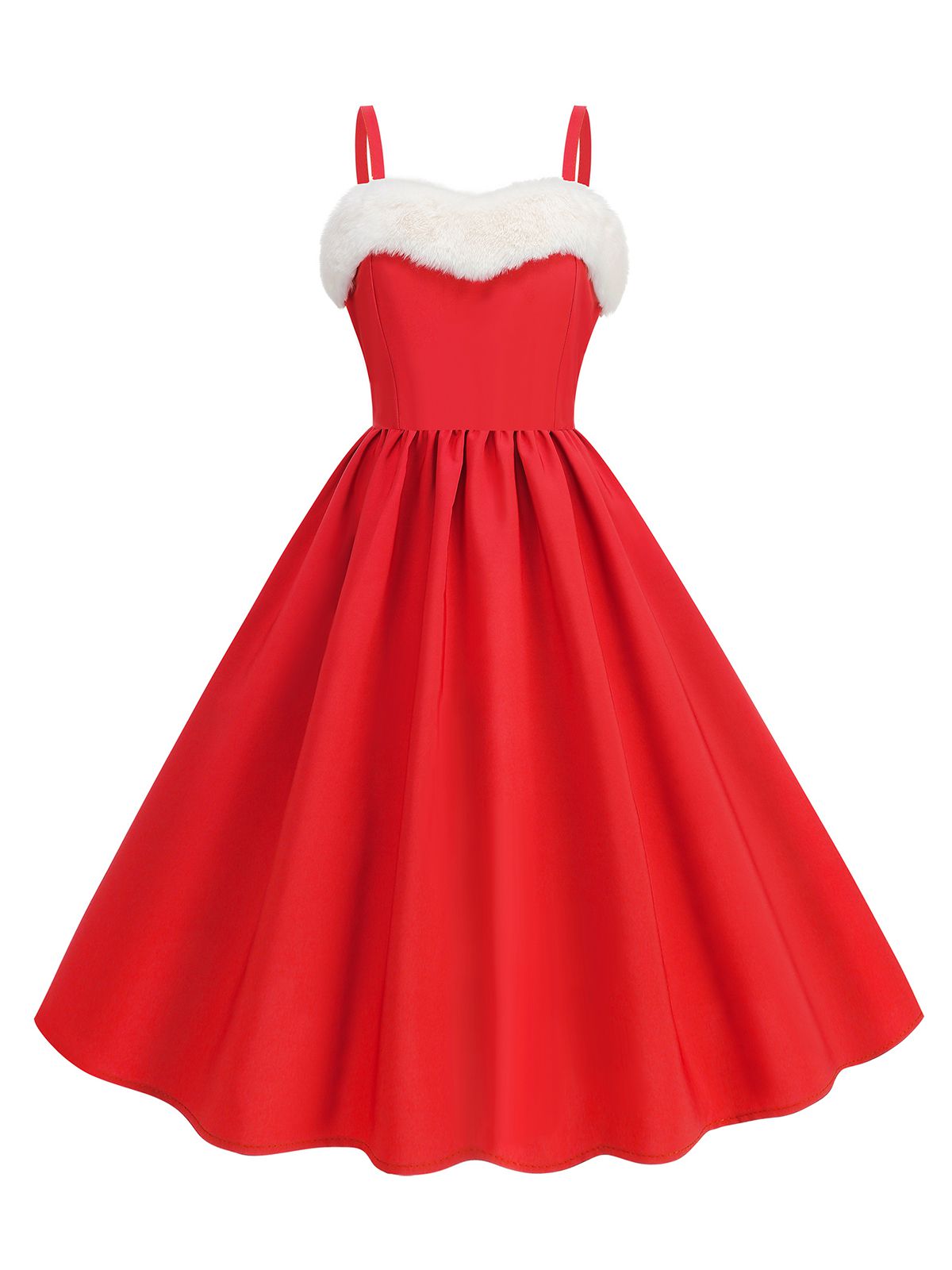 1950s Solid Fur Collar Christmas Dress, 1 of 6