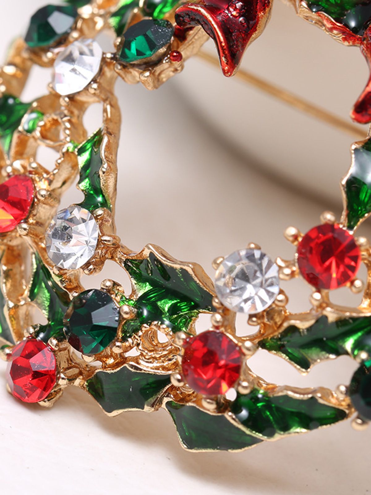 Christmas Wreath Rhinestone Brooch, 2 of 3