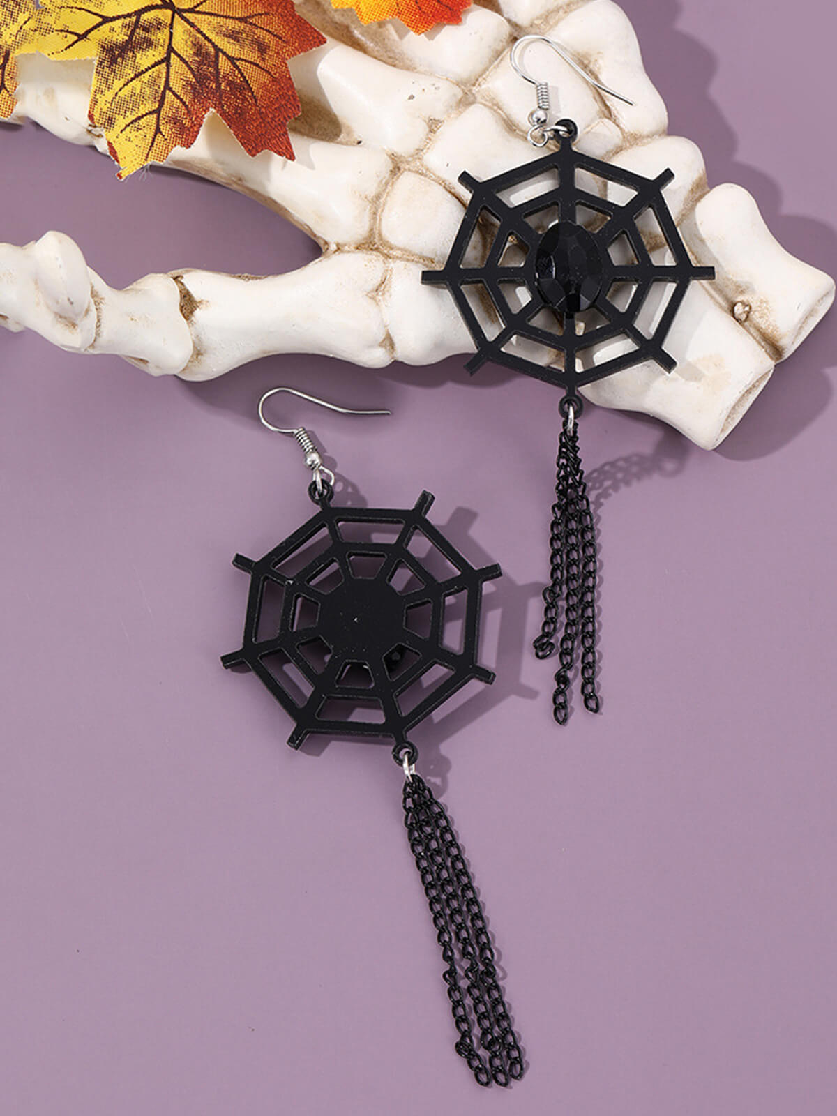 Vintage Black Spider Web Dangle Earrings, 2 of 5