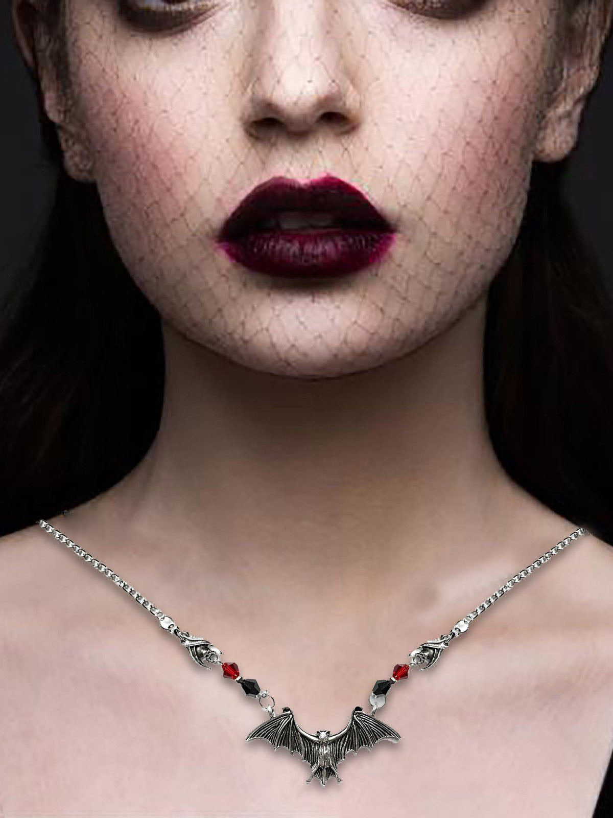 Halloween Gothic Bat Crystal Bead Necklace , 7 of 8