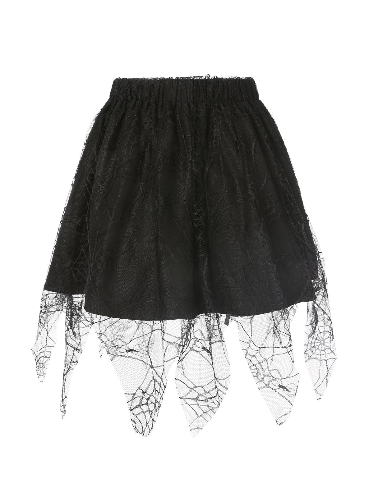 Black 1960s Grommet Halloween Spider Web Lace Skirt Black / S, 3 of 5