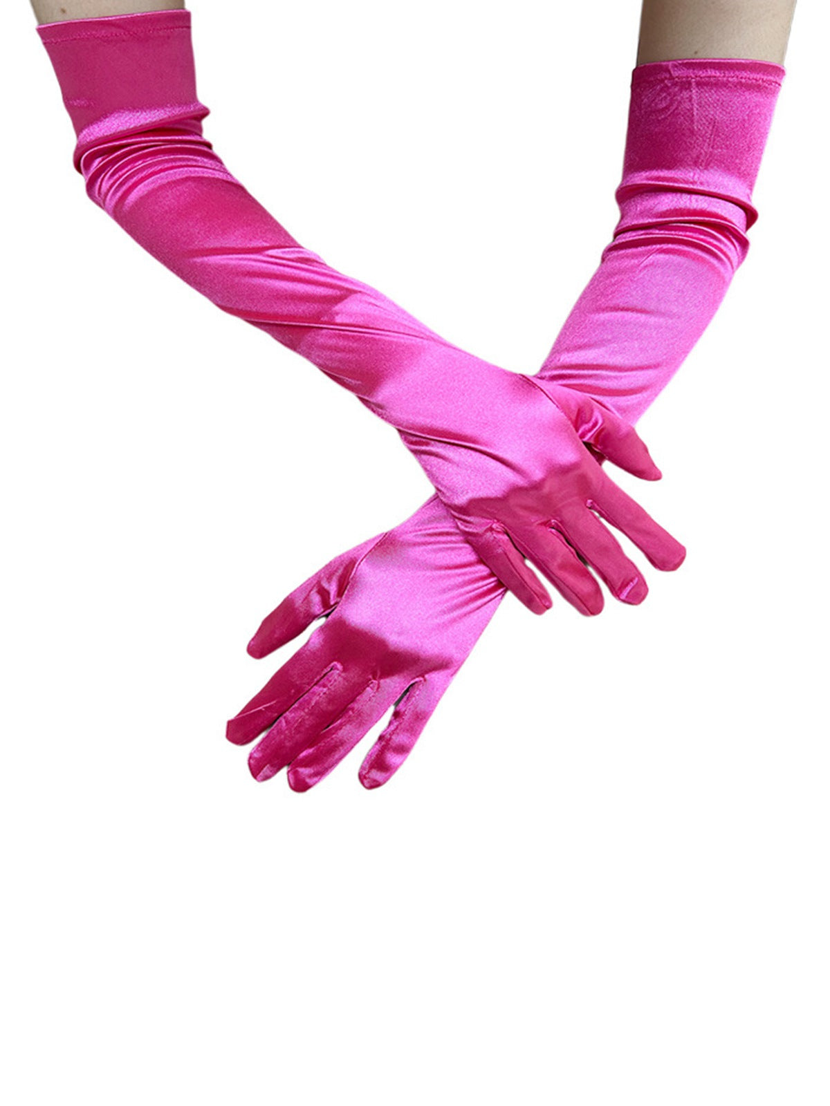 Vintage Solid Faux Satin Elbow Long Gloves White, 2 of 4