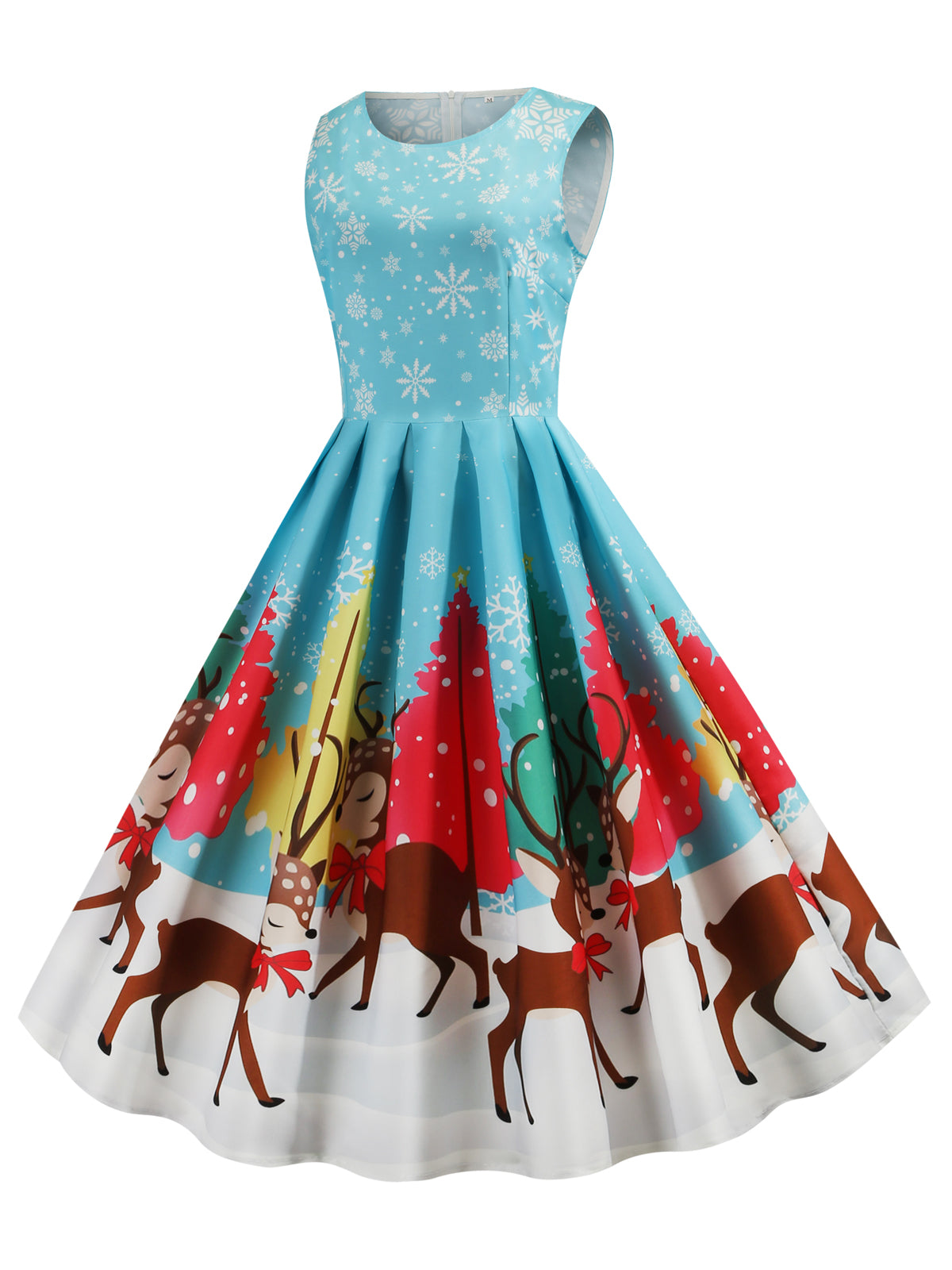 Blue  Christmas Deer Swing Dress , 3 of 8
