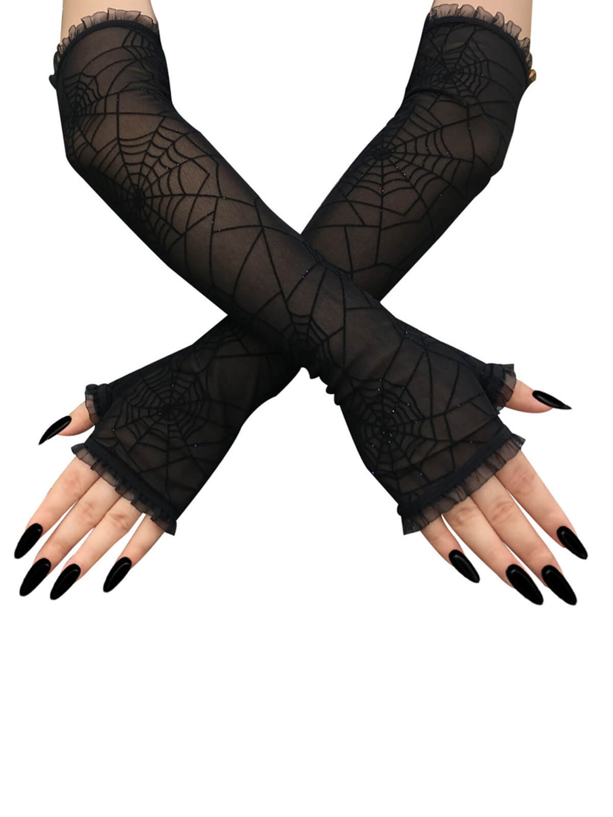 Retro Spider Web Fingerless Gloves Black, 1 of 3