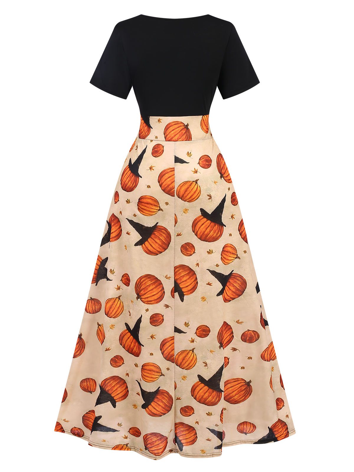 Multicolor 1950s Halloween Pumpkin Patchwork Dress , 3 of 4