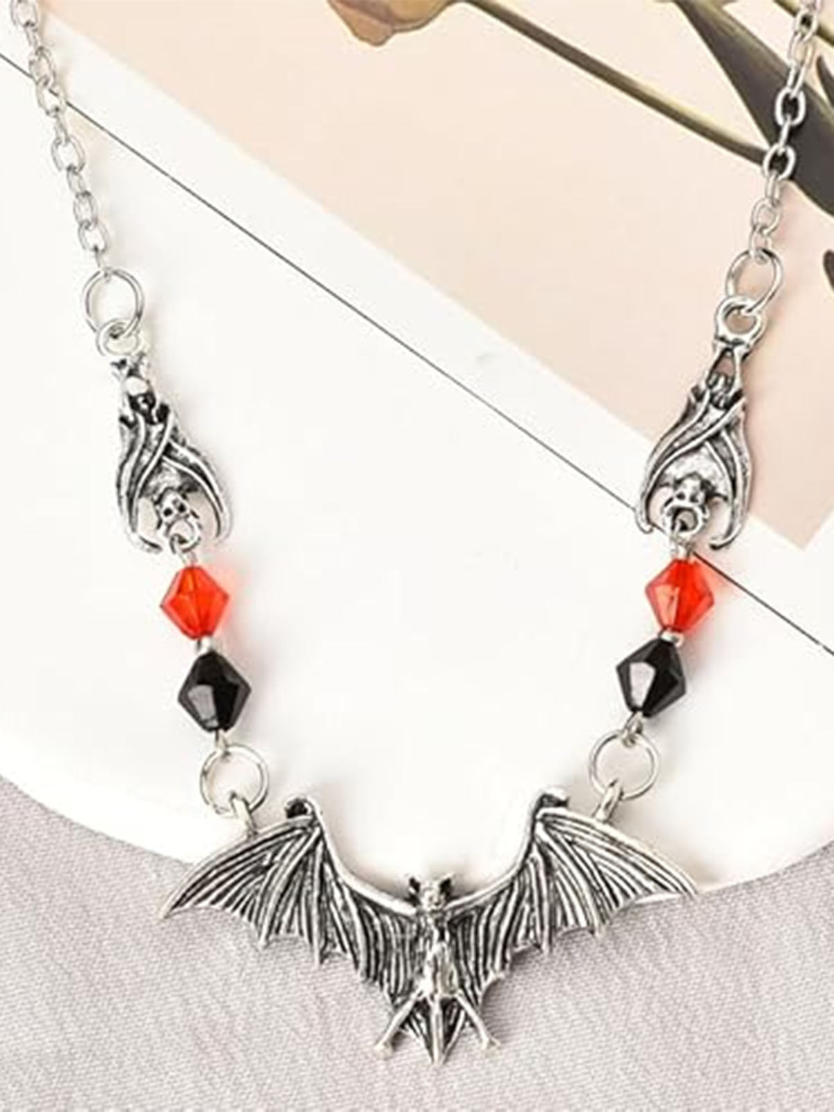 Halloween Gothic Bat Crystal Bead Necklace , 3 of 8