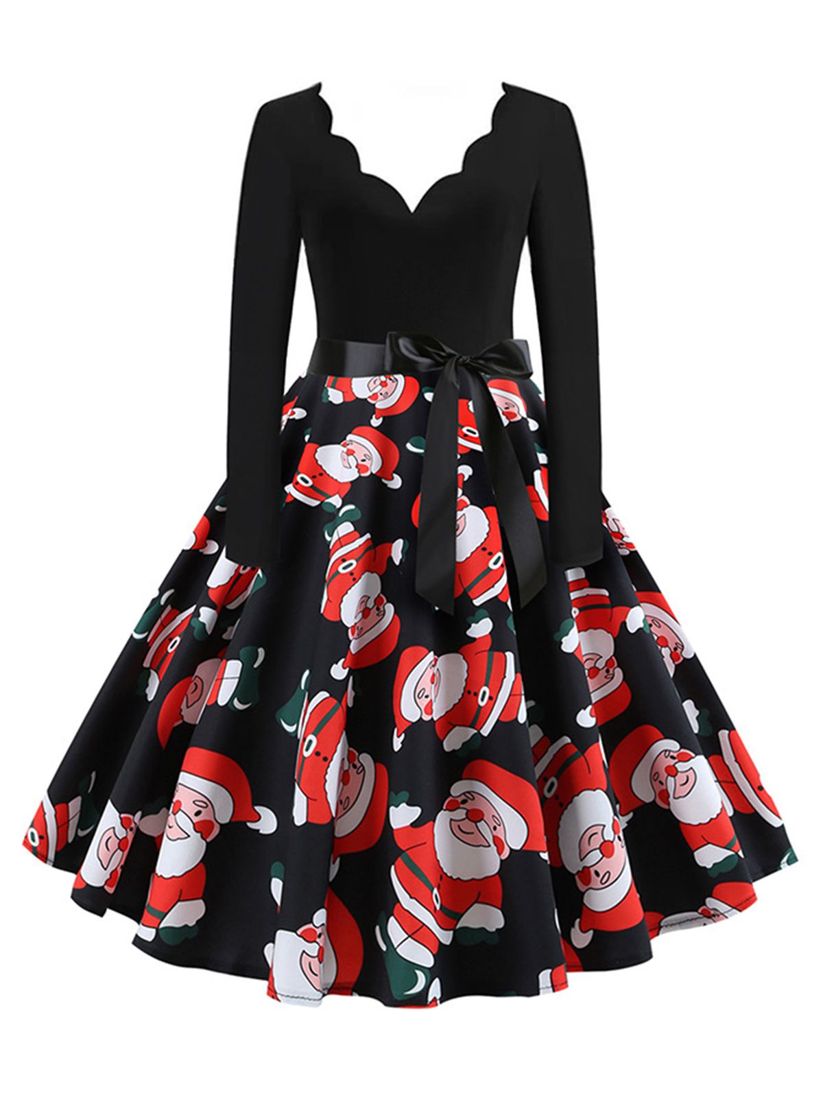 Christmas V-Neck Patchwork Swing Dress , 3 of 15
