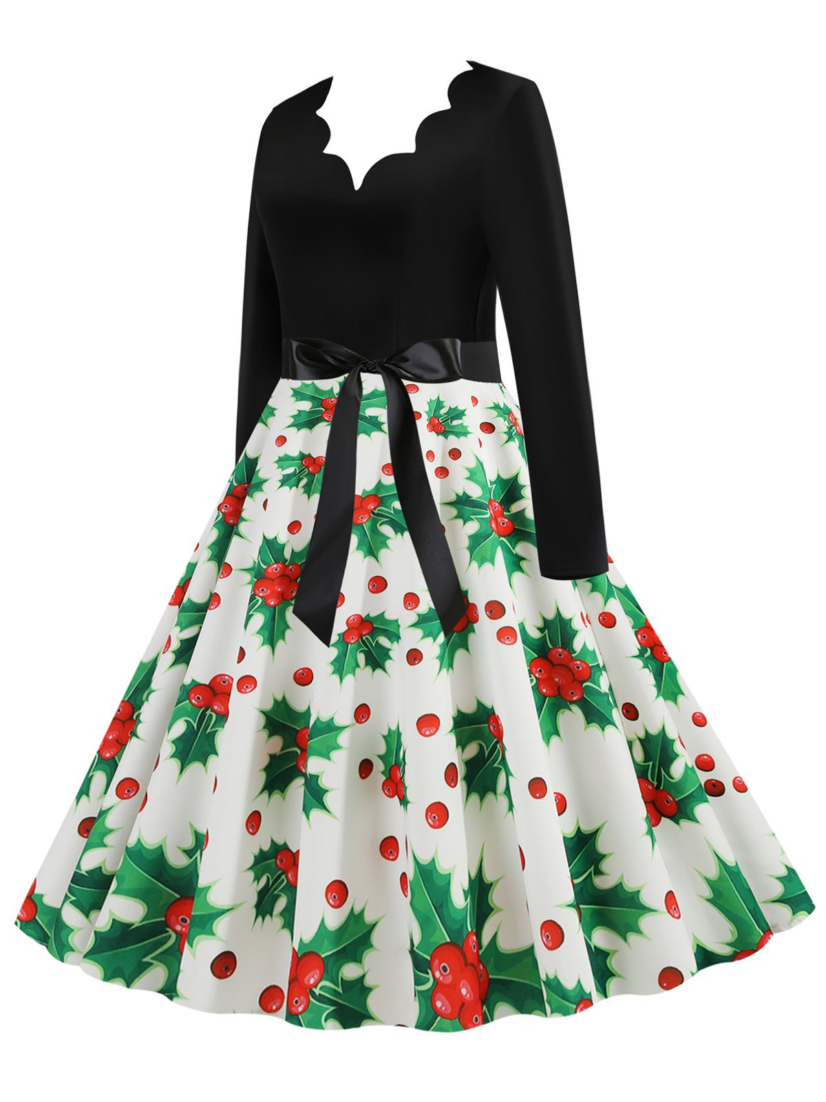 Christmas V-Neck Patchwork Swing Dress , 12 of 15